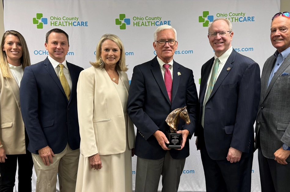 Pictured (left to right) are KHA Samantha Metzger; KHA Associate Vice President of Government Affairs Travis Buton; KHA President Nancy Galvagni; Senator Stephen Meredith; KHA Senior Vice President of Policy and Government Relations Jim Musser; and Capitol Solutions Manager/KHA Contract Lobbyist J. Ronald Pryor