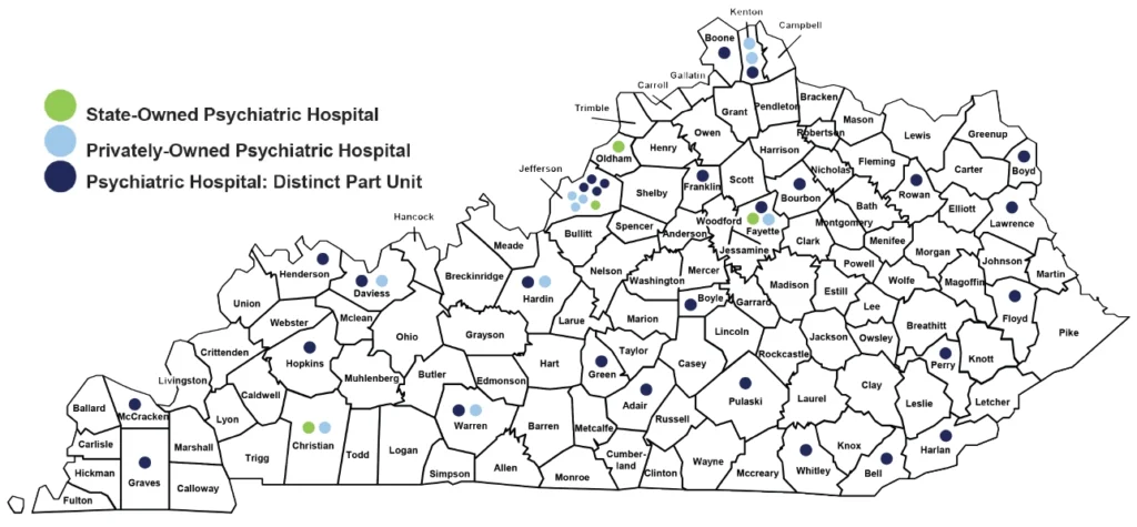 Map of Kentucky Psychiatric Hospitals